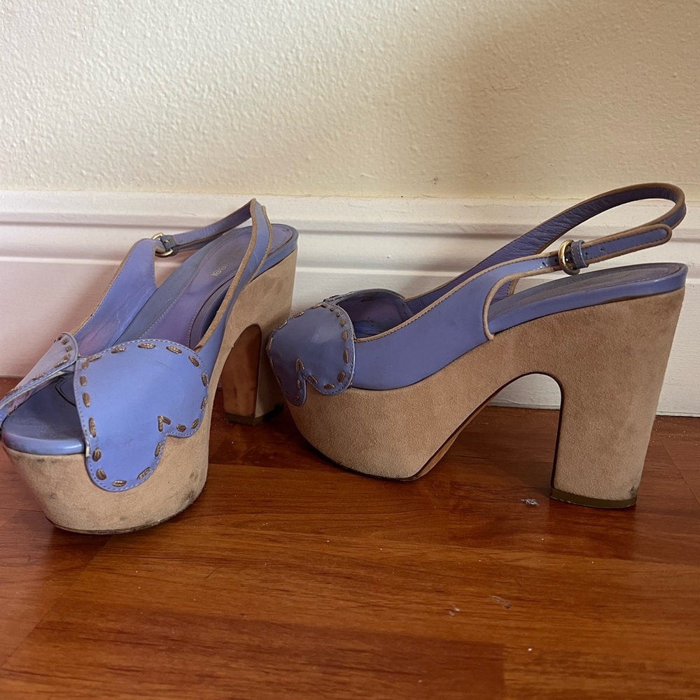 Sergio Rossi Made Italy Size 37 Purple and Tan Platform Heels